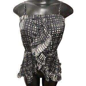 Small Lenon Womens Ruffled Elastic Waist Adjustable Spaghetti Strap Top Print